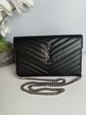 YSL Saint Laurent Classic Cassandre Chain Wallet in Grain Leather